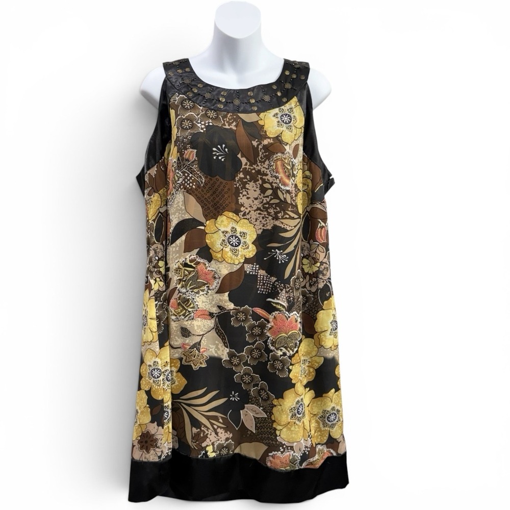 Y2K Signature By Robbie Bee Boho Flowy Midi Dress Floral Trapeze Earthy Tone 18W